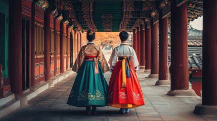 Traditional Korean Hanbok in Historical Setting