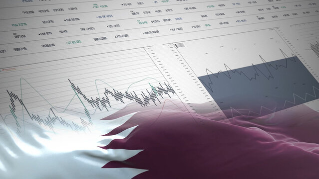 Qatar flag - Waving flag on report analytics data statement