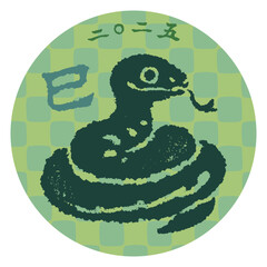 ヘビ円形イラスト緑