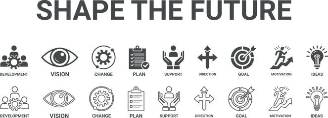 Line art Shape the future concept icon illustration design contain development, vision, change, plan, support, direction, goal, motivation and ideas.
