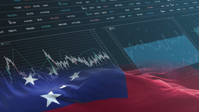 Samoa flag - Waving flag on report analytics data statement - Powered by Adobe