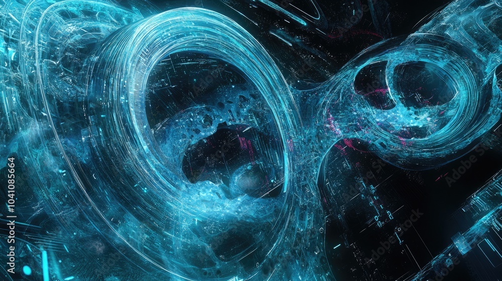 Poster futuristic digital abstract with flowing light patterns