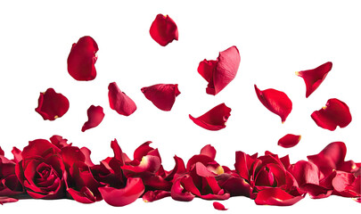 Floating red rose petals, isolated on transparent cutout background