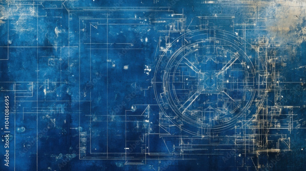Aufkleber abstract blueprint design with blue background and technical lines.