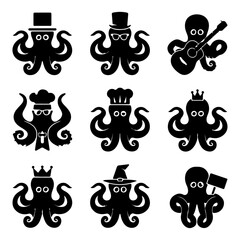 Set of Abstract octopus icon. Sea life vector. Isolated octopus on white background. It's a cute animal sign. Sea creature