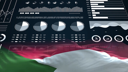 Sudan flag - Waving flag on report analytics data statement