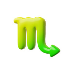 Scorpio zodiac sign 3D cartoon plastic vector icon, realistic glossy yellow green gradient horoscope symbol astrology