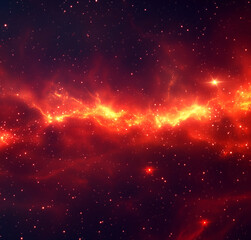 Red background, red light rays, stars, galaxy