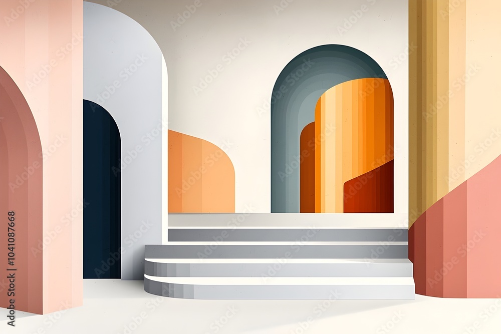 Poster striking architectural abstractions with bold color contrasts and dynamic compositions for modern ad