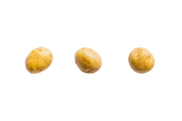 Closeup of a pile of fresh organic potatoes from the garden isolated on a transparent background without shadow from above, top view, png