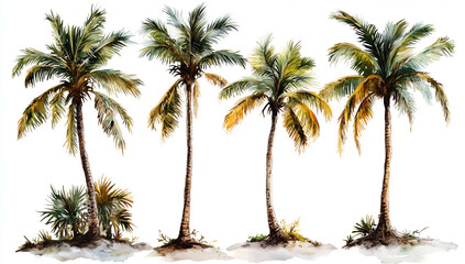 Obraz premium Watercolor palm trees clip art set on a white background, in neutral colors