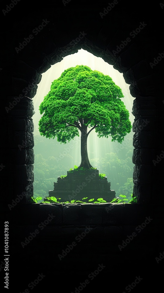 Wall mural Tree of Hope Emerging from Darkness.