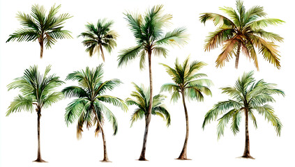 Obraz premium Watercolor palm trees clip art set on a white background, in neutral colors