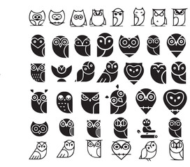 Owl,wildlife, forest, animal, pet, head, wild vectors icon set