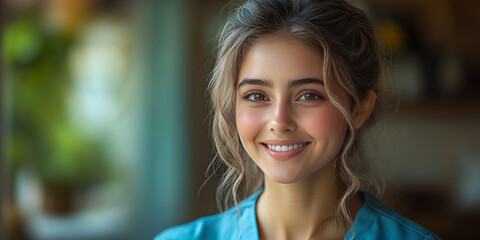 Obraz premium A young Indian girl is taking care of an elderly person in the caregiver's home in a luxurious room.