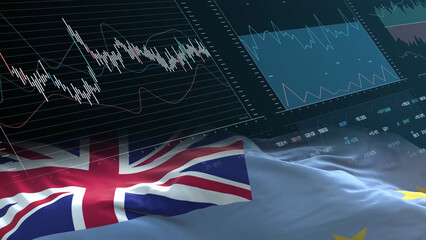 Tuvalu flag - Waving flag on report analytics data statement