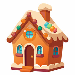 Colorful Gingerbread House with Candy Roof Festive and Whimsical Holiday Vector Illustration