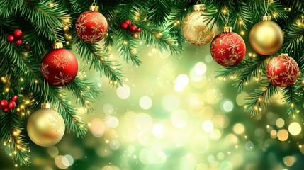 Christmas Tree With Baubles And Blurred Shiny Lights