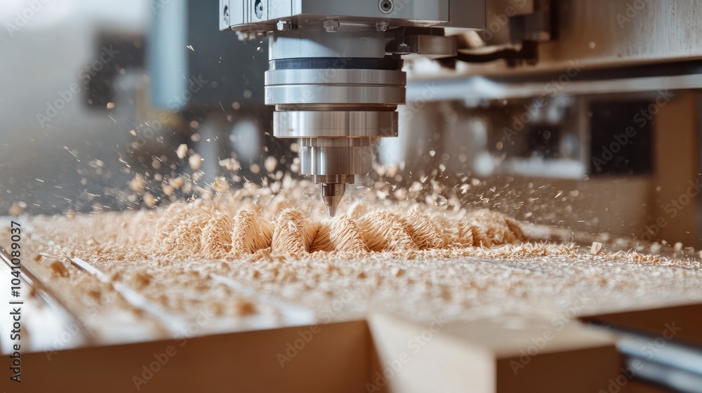 Aufkleber close-up shot of machine with numerical control cuts wood. cnc tool.
