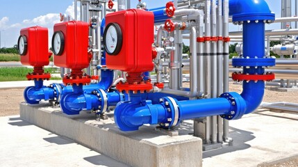 Colorful Industrial Pumping Equipment in Bright Daylight