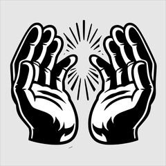 Illustration Vector Black white Hand open with Starbrust 