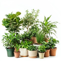 Fototapeta premium A room filled with various types of indoor plants, isolated on a white background. isolated on white background.