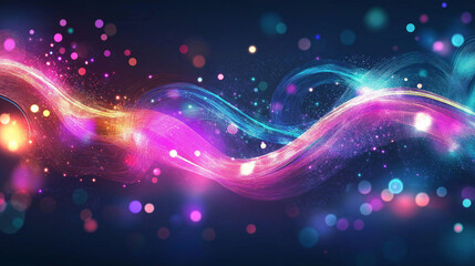 Fototapeta premium Glowing abstract light background with purple and blue neon waves, creating a cosmic night pattern, Abstract neon glow star vector illustration for cosmic night backdrop