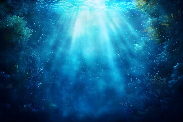 Fototapeta premium Enchanting Underwater World with Ethereal Marine Creatures and Bioluminescent Flora