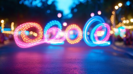 Abstract Neon Light Circles with Bokeh Background