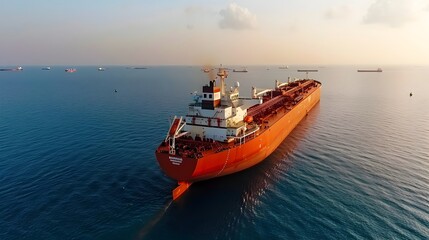 Fototapeta premium Large Oil Tanker Ship Being Loaded with Crude Oil at a Busy Commercial Port for International Transport and Distribution