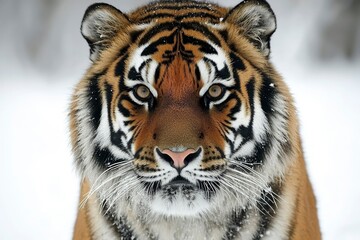 Fototapeta premium Close-up Portrait of a Siberian Tiger in the Snow