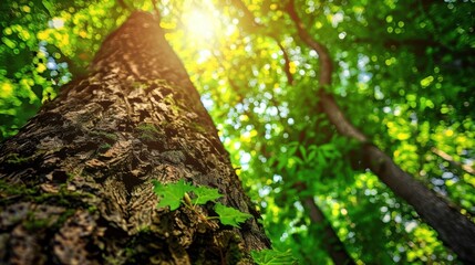 Fototapeta premium Vines Wrapping Around a Tall Tree Trunk in a Dense Forest