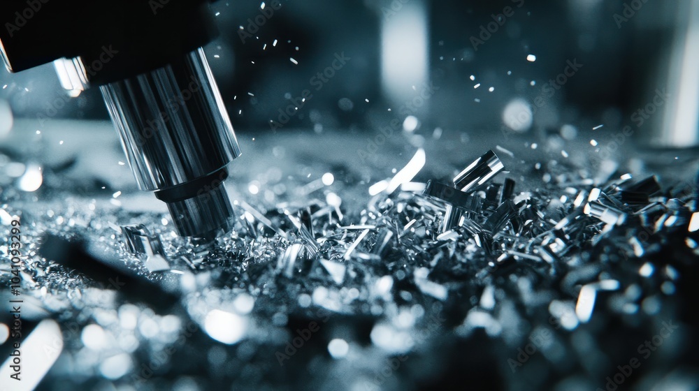 Aufkleber milling cnc machine at metal work industry. multitool precision machining. shallow depth of view on 