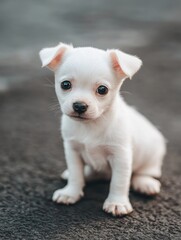 Small White Dog on Carpet