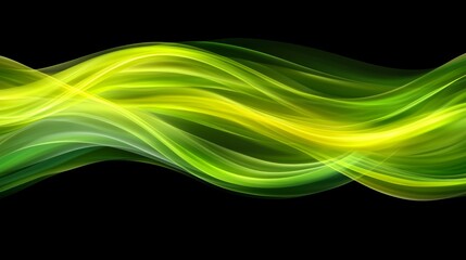 Abstract Green and Yellow Waves on Black Background  Swirling Design  Dynamic  Energy  Flo