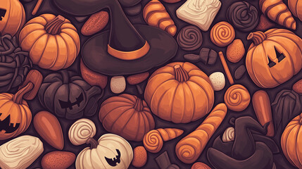 spooky halloween 3D element pumpkin and hat