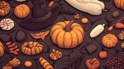 spooky halloween 3D element pumpkin and hat