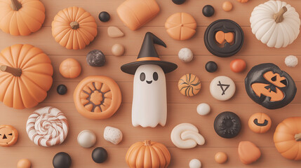 spooky halloween 3D element pumpkin and hat