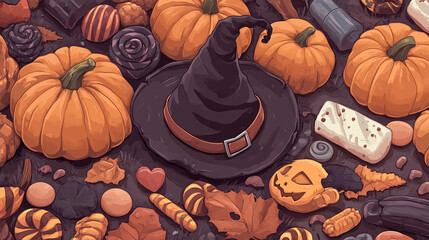 spooky halloween 3D element pumpkin and hat