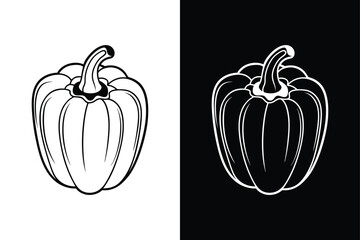 Bell Pepper Icon for Design. Clean Line Icon on White and Black Backgrounds