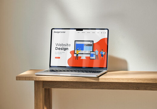 Mockup Of Open Laptop With Customizable Screen On Table
