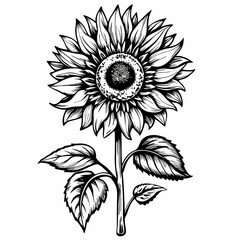 Intricate Black and White Sunflower Illustration for Trendy Design Projects