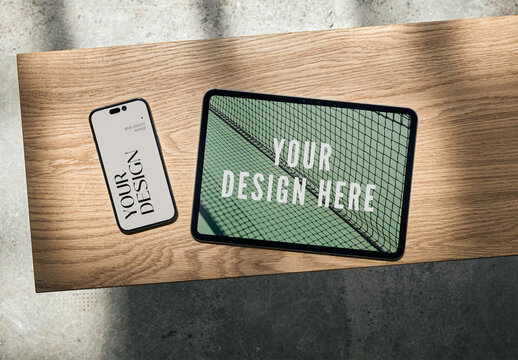 Mockup Of Phone And Digital Tablet With Customizable Screens