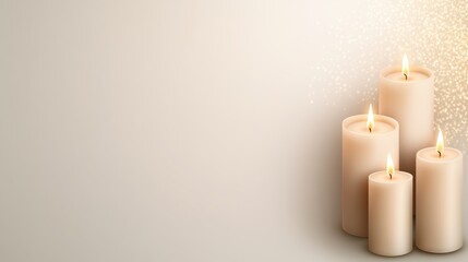 Four lit candles arranged beautifully on a soft, neutral background.