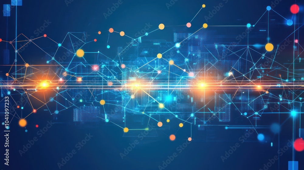 Poster abstract network concept with glowing lines and nodes