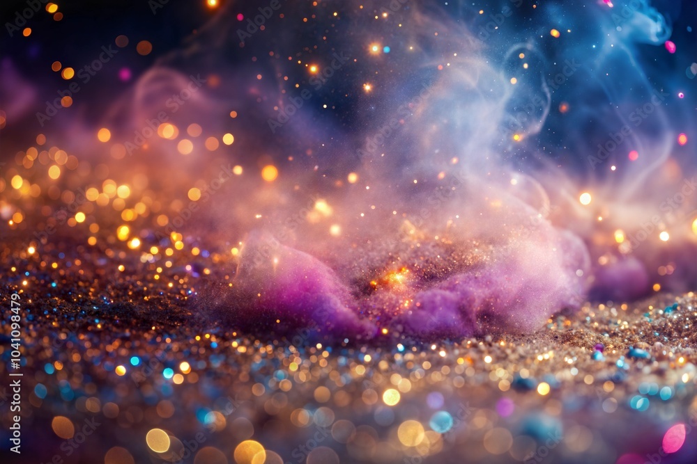 Wall mural sparkling swirling smoke texture on dark abstract background