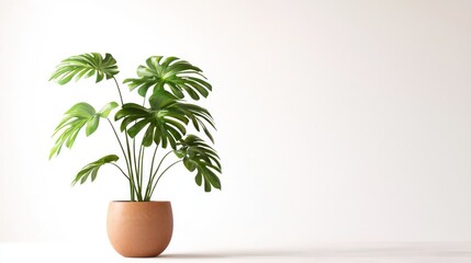 Obraz premium A single large potted plant isolated, showing off its detailed foliage against a plain backdrop.