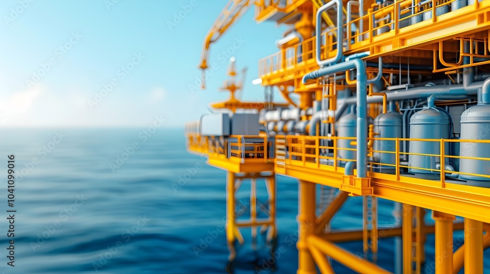 Wall mural offshore oil drilling platform in the middle of the ocean with various industrial equipment and mach