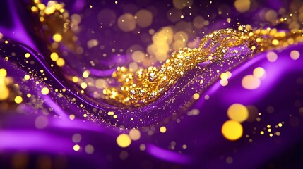 opulent royal purple ambiance, intricate golden stream details, premium 3d text effect, delicate stellar elements, luxury celebration atmosphere design