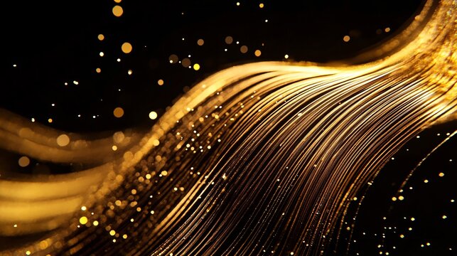 flowing threads of aurous brilliance, opulent ebony backdrop, glittering stellar dust, majestic radiance, professional visualization